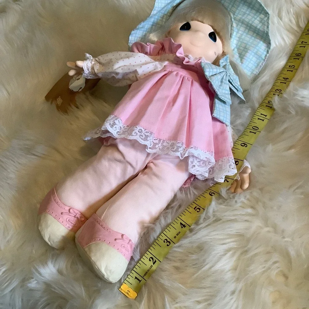 Vintage Precious Moments Soft Body‎ Doll Pink Dress Gingham Hat 16 inch PMC Inc